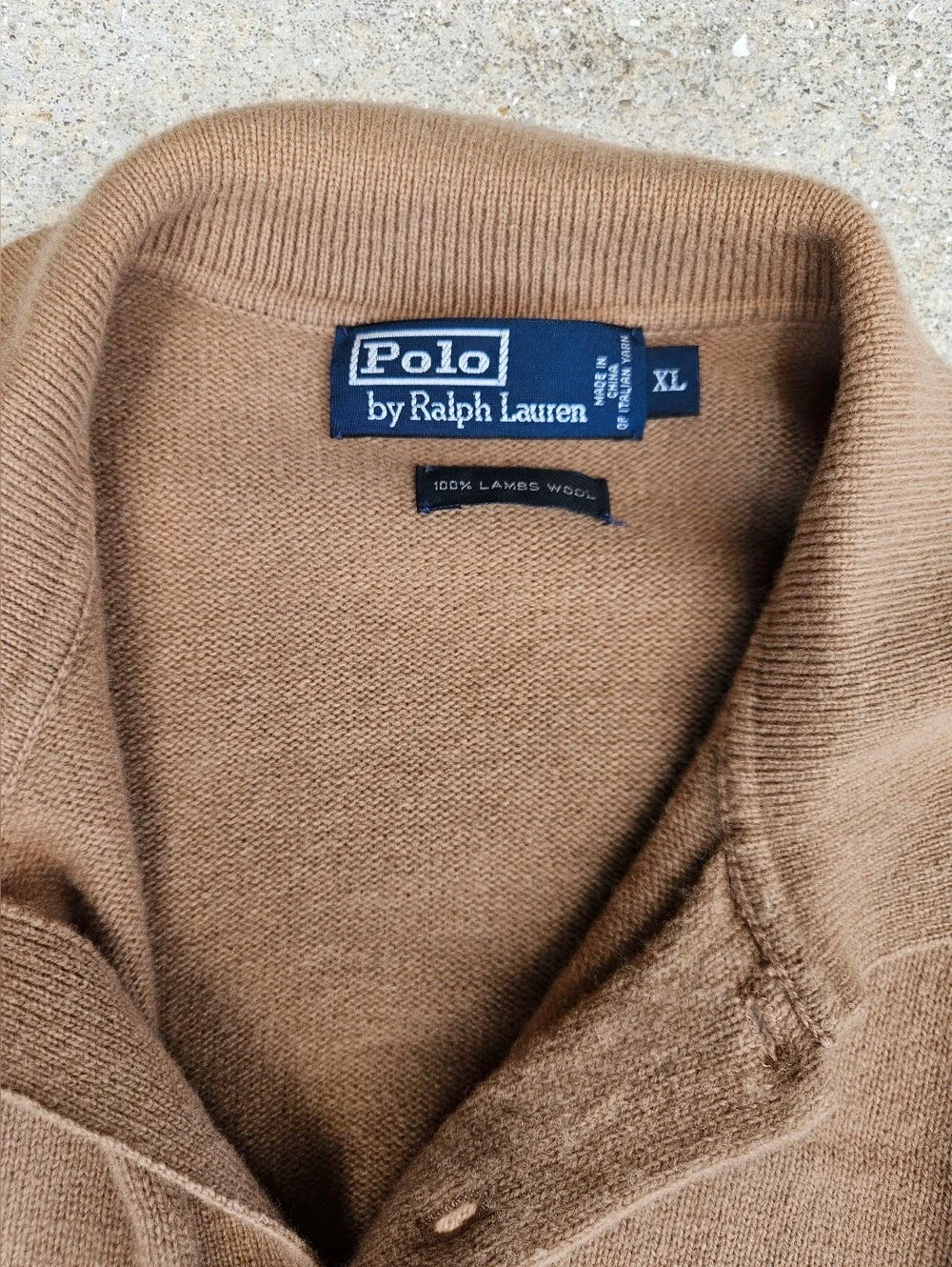Polo Ralph Lauren Lambswool Sweater Mens XL Beige Italian Yarn Vtg Collared
